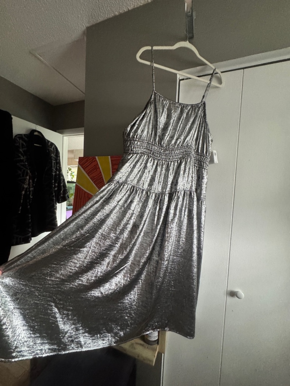 NWT Old Navy Metallic Liquid Metal Smocked Tiered Maxi Dress 2XL